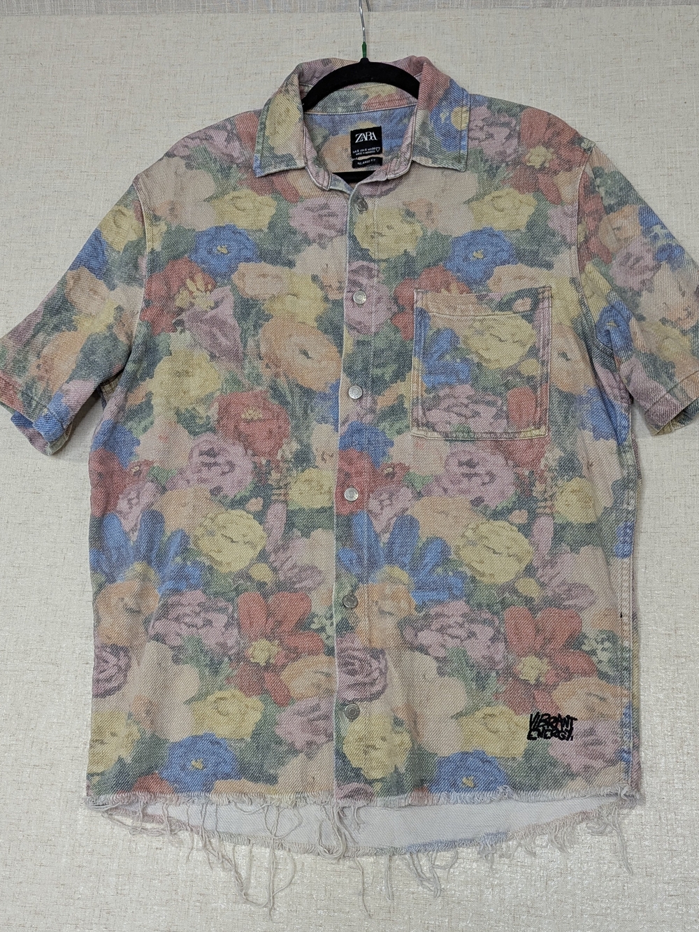 ZARA Floral Tapestry Jean Shirt Mens M Unisex Oversized SZ S